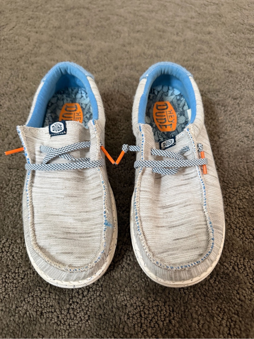 Hey Dude Kids Light Gray Slip-On Sneakers with Blue Trim Y1